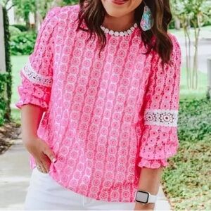 NWT Lily Pulitzer Pink Starburst / White Jourdana Eyelet Top, Sz 8